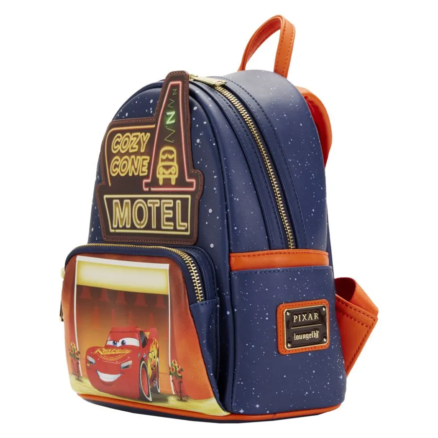 10" Disney : Cars - Cozy Cone Glow in the Dark Faux Leather Mini Backpack Bag Loungefly