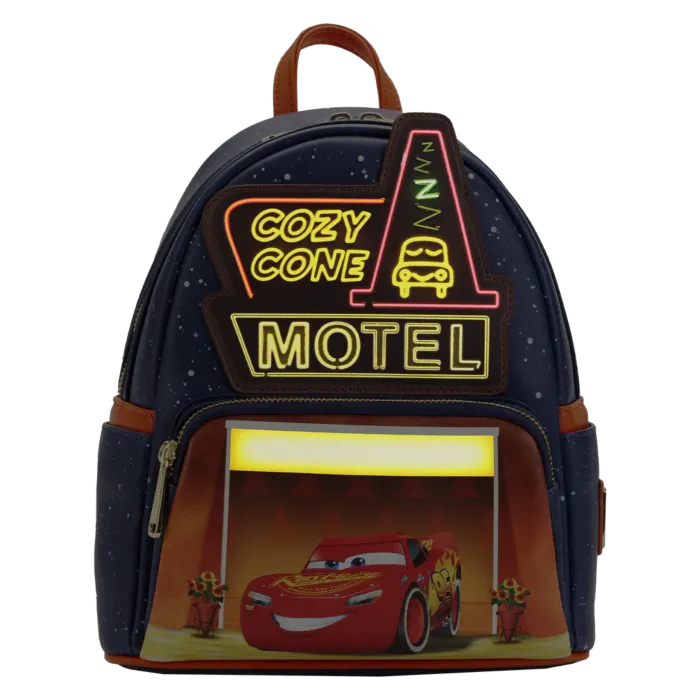 10" Disney : Cars - Cozy Cone Glow in the Dark Faux Leather Mini Backpack Bag Loungefly