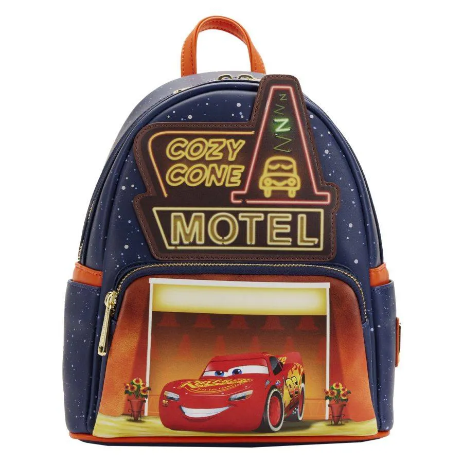 10" Disney : Cars - Cozy Cone Glow in the Dark Faux Leather Mini Backpack Bag Loungefly