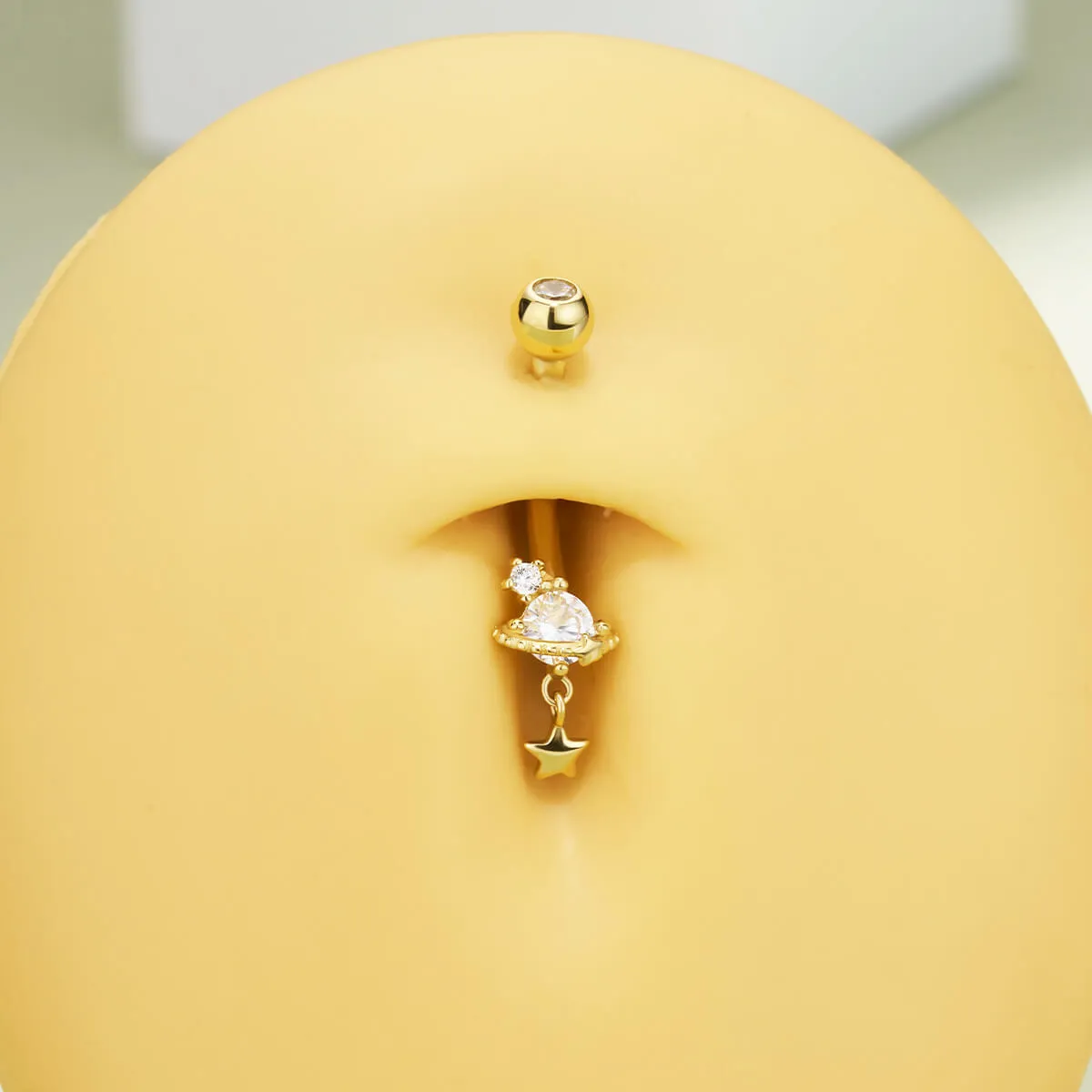 14K Solid Gold 14G Celestial Saturn Belly Button Ring