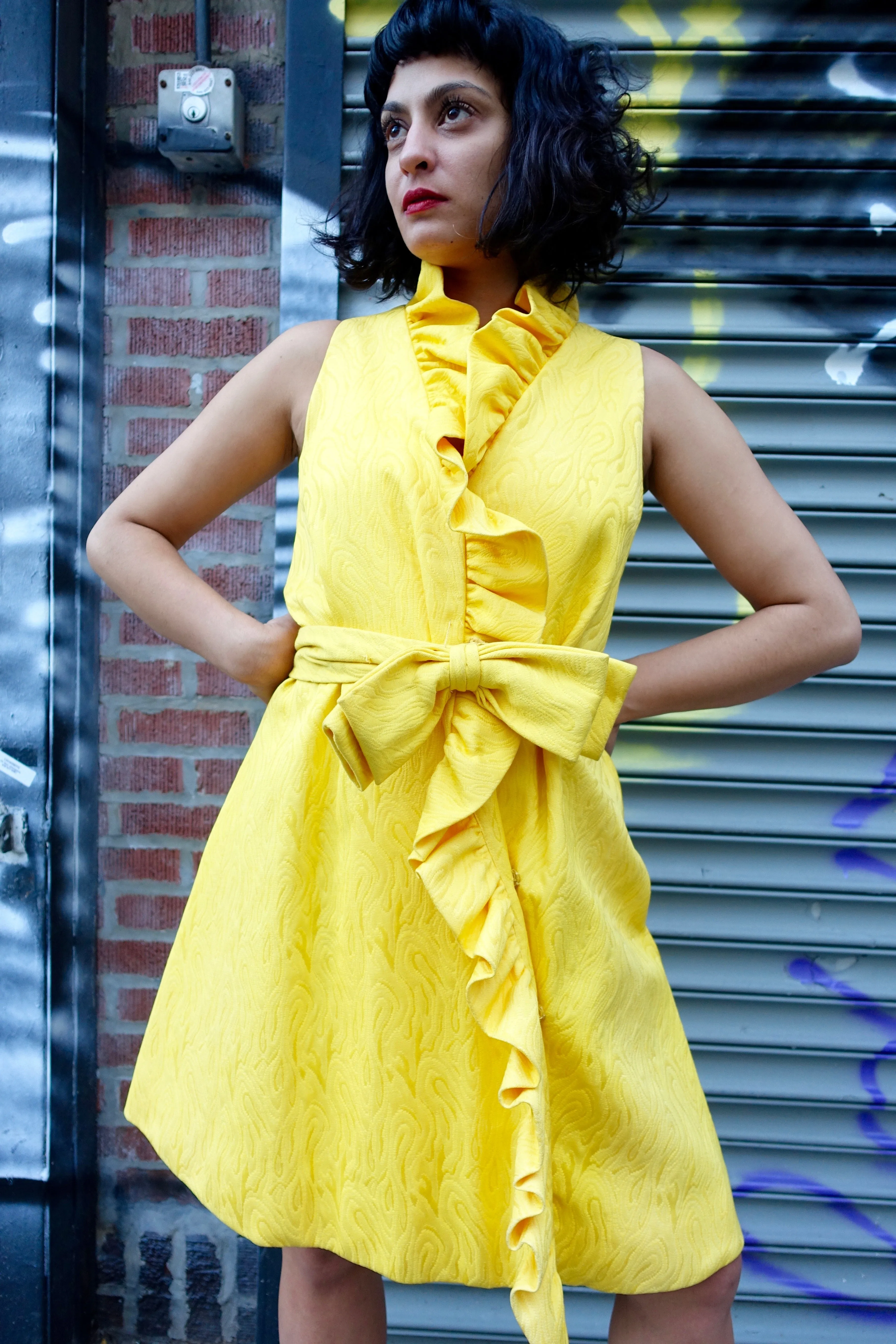 1960's Yellow Ruffle Wrap Dress - SOLD