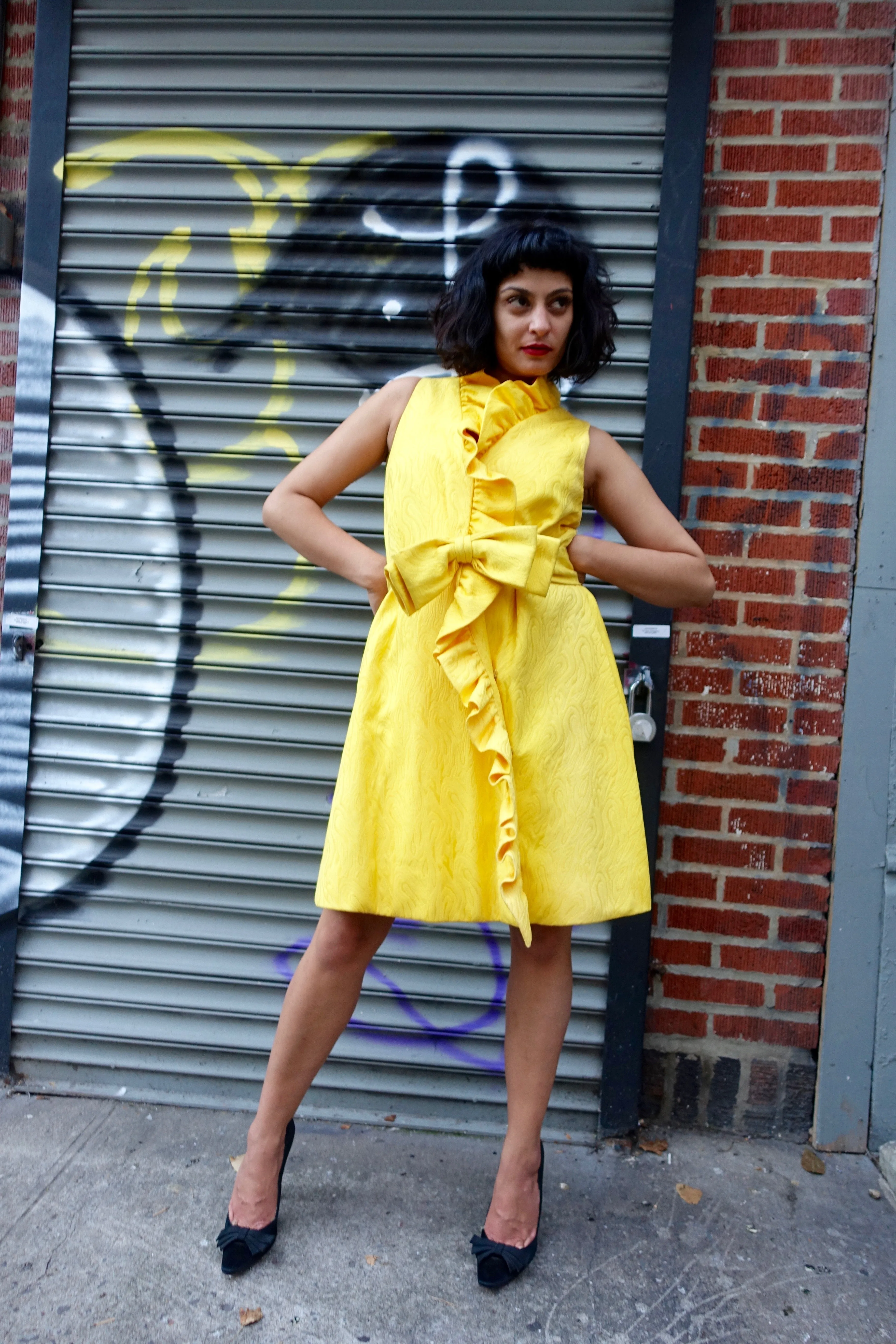 1960's Yellow Ruffle Wrap Dress - SOLD