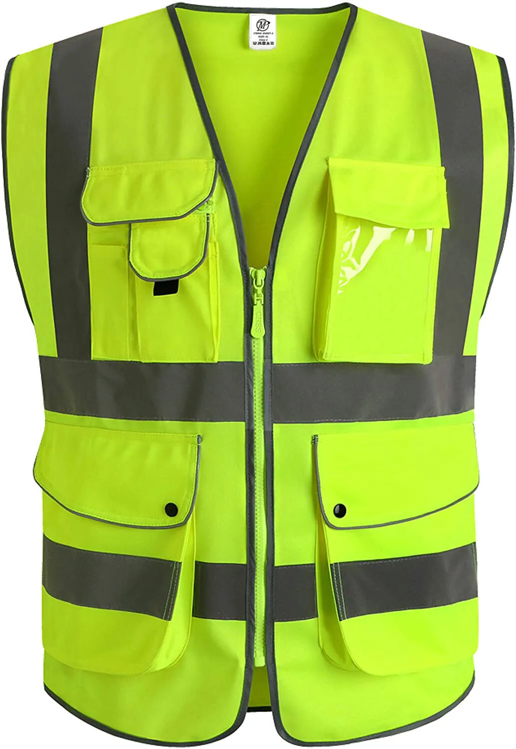 1PKClass2 Hi-Vis Reflective Safety Vests with 8 Pockets and Zipper Front DVEST-2