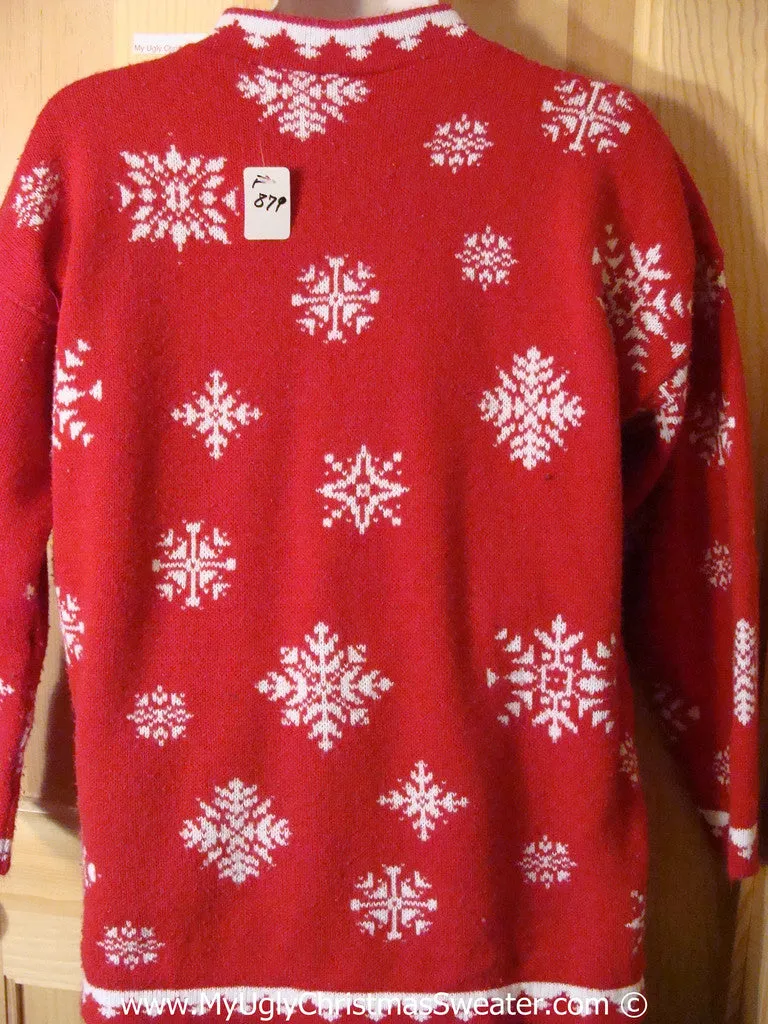 80s Style Tacky Christmas Sweater Party Ugly Sweater with Snowmen and Snowflakes  (f879)