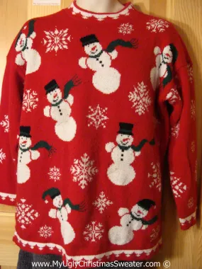 80s Style Tacky Christmas Sweater Party Ugly Sweater with Snowmen and Snowflakes  (f879)