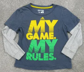 Adidas T-Shirt Youth Boys Size 6 Blue Gray Graphic My Game My Rules Logo T-Shirt