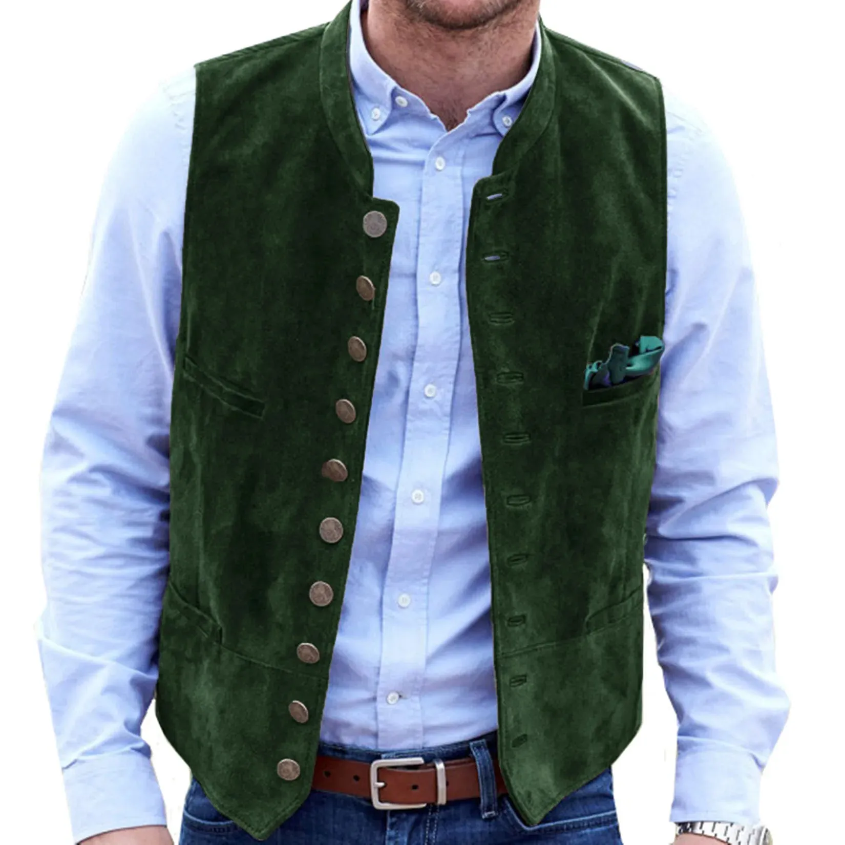 Aidase Men's Vest Frosted Velvet Suit Vest Casual Steampunk Style Waistcoat Round Neck Single Breasted Sleeveless Male Fashion Vest