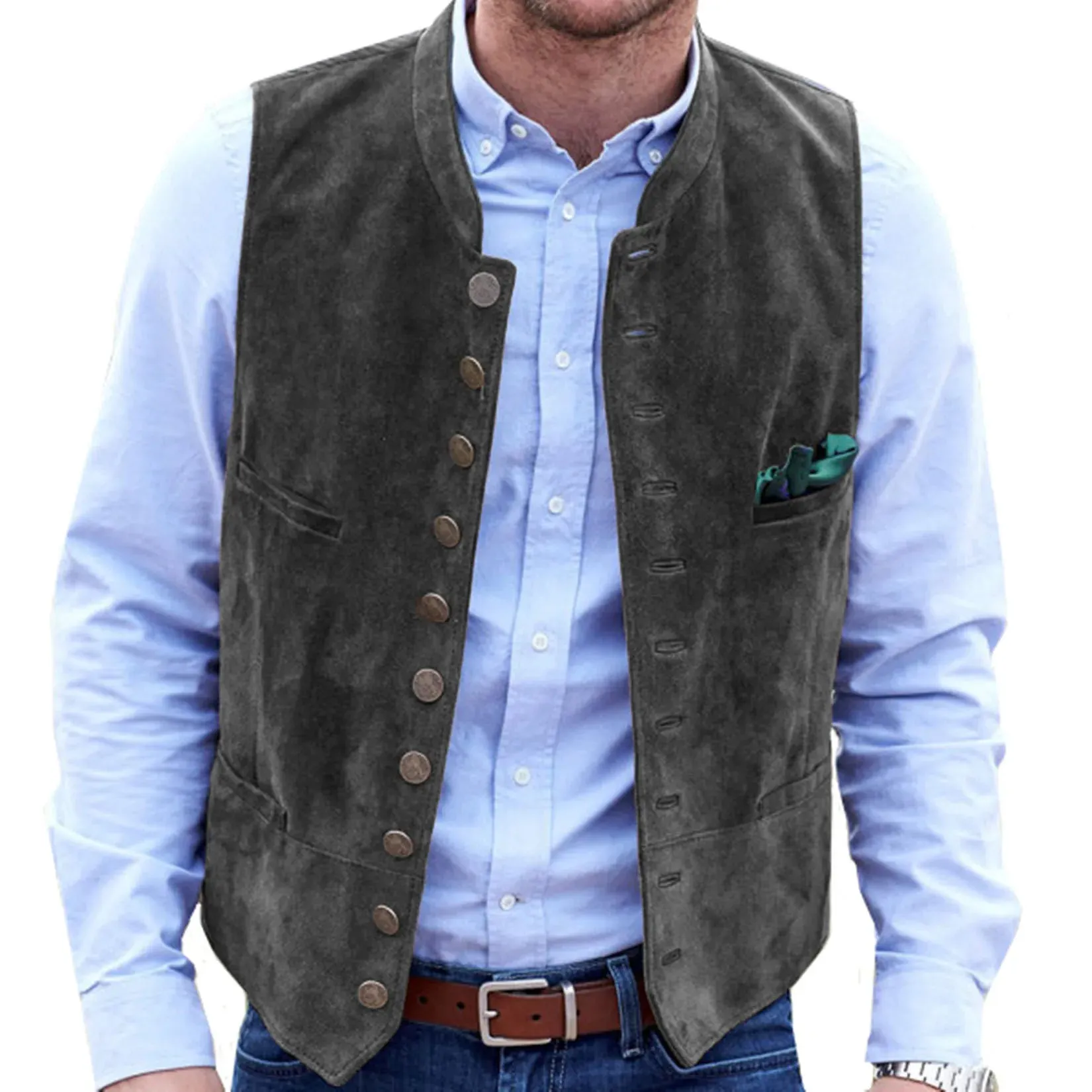 Aidase Men's Vest Frosted Velvet Suit Vest Casual Steampunk Style Waistcoat Round Neck Single Breasted Sleeveless Male Fashion Vest