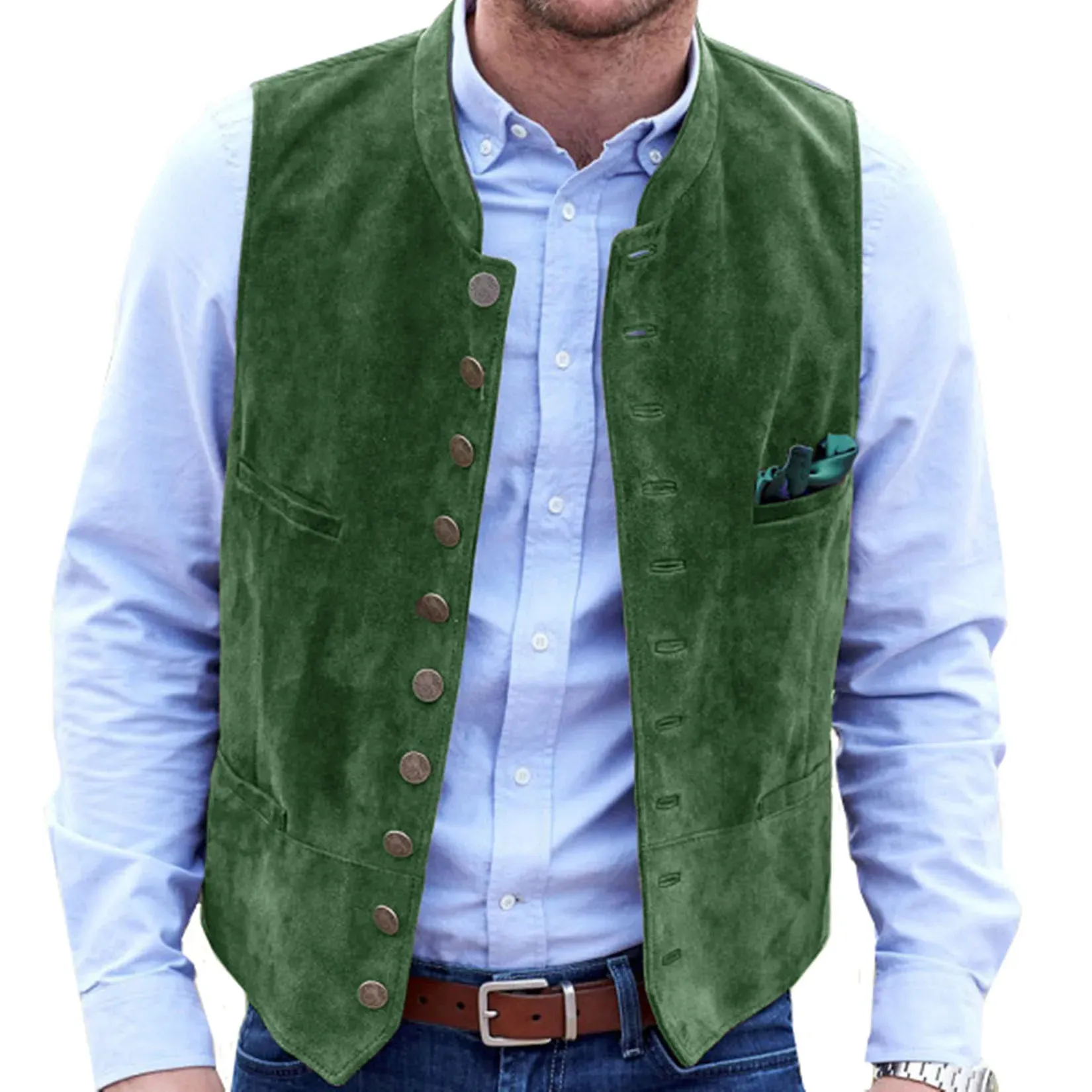 Aidase Men's Vest Frosted Velvet Suit Vest Casual Steampunk Style Waistcoat Round Neck Single Breasted Sleeveless Male Fashion Vest