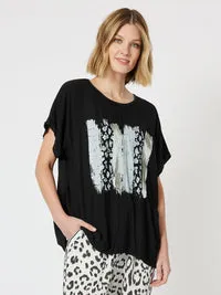 Animale Print Front Short Sleeve Knit top