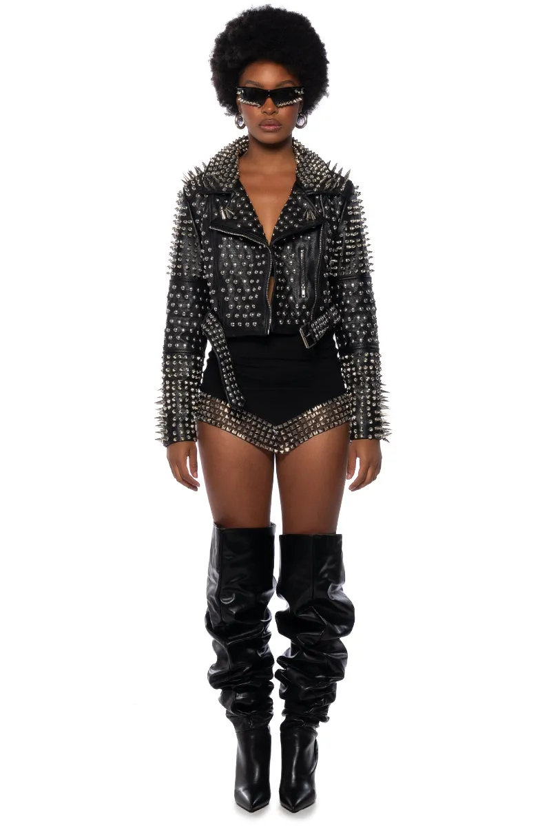 AZALEA WANG ALL OUT LUCIFER STUD MOTO JACKET