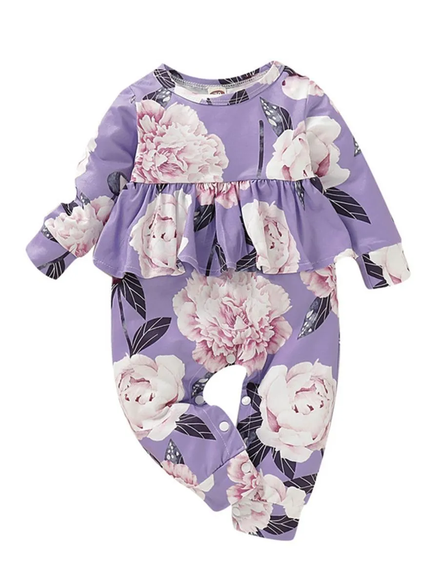 Baby Girl Big Flower Long Sleeves Autumn Jumpsuit