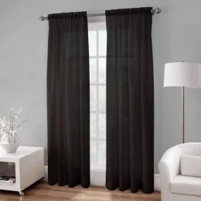 Basic Elegance - Rod Pocket Semi-Sheer Voile Panel | 54 x 96" | Black