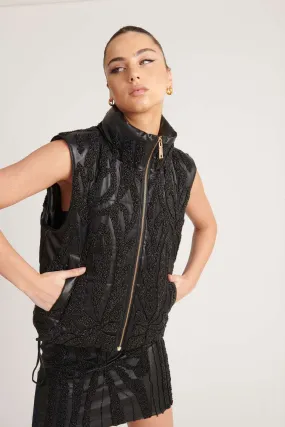 Beaded Leather Vest - Black