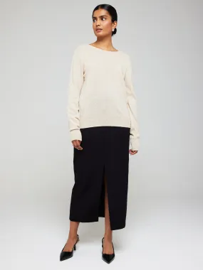 Beaulah Button Back Cashmere Crew Neck