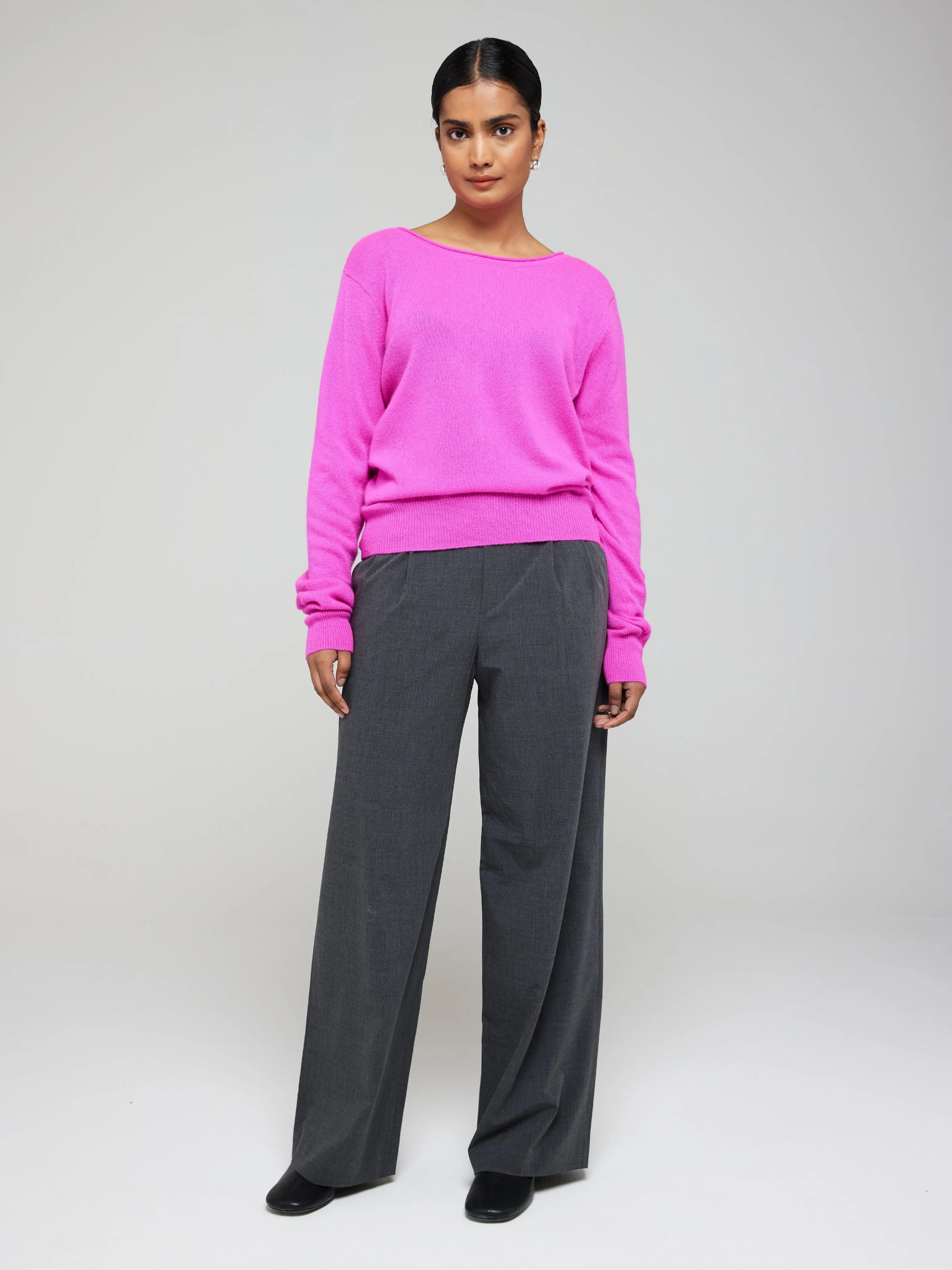 Beaulah Button Back Cashmere Crew Neck