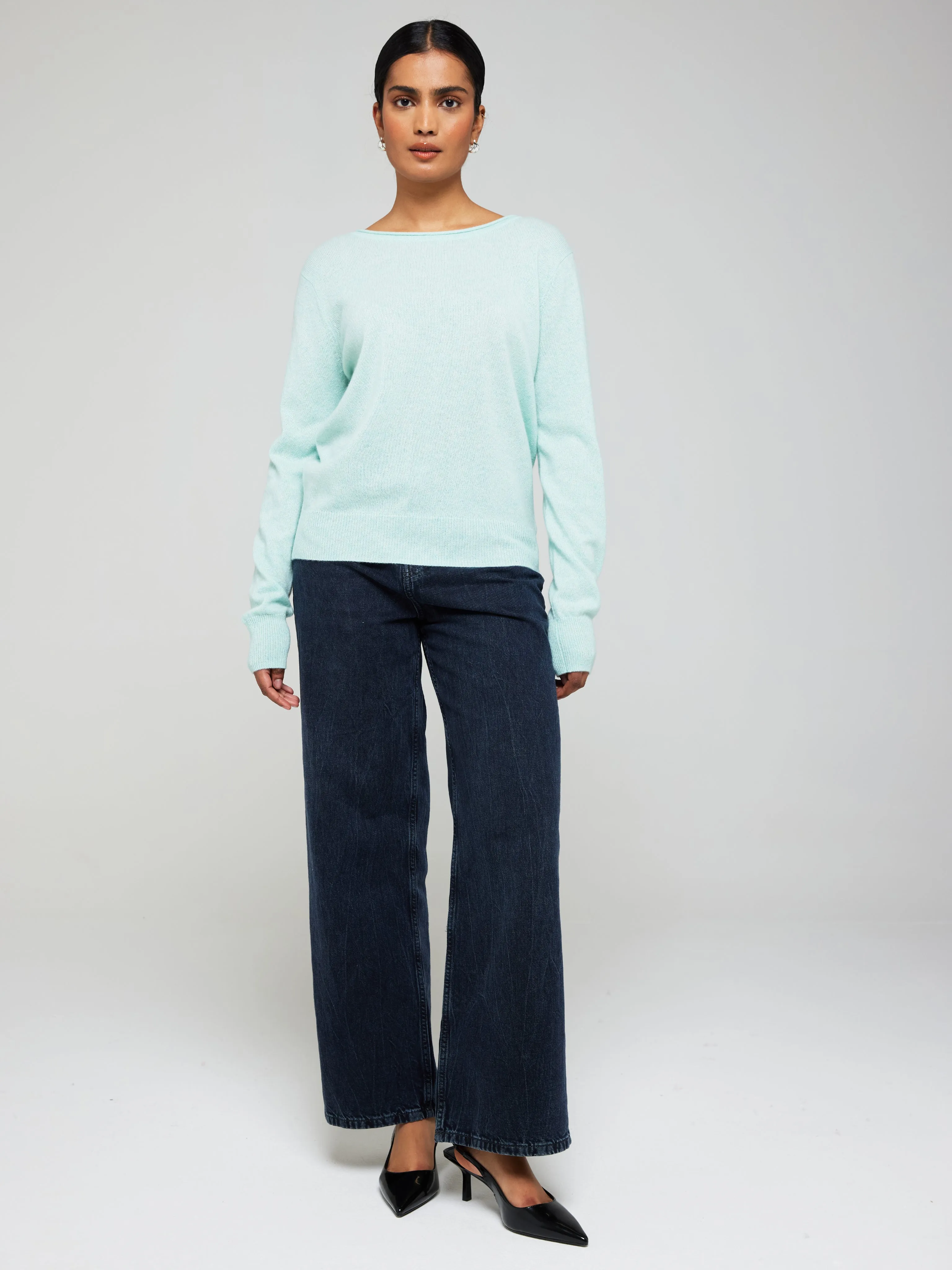 Beaulah Button Back Cashmere Crew Neck