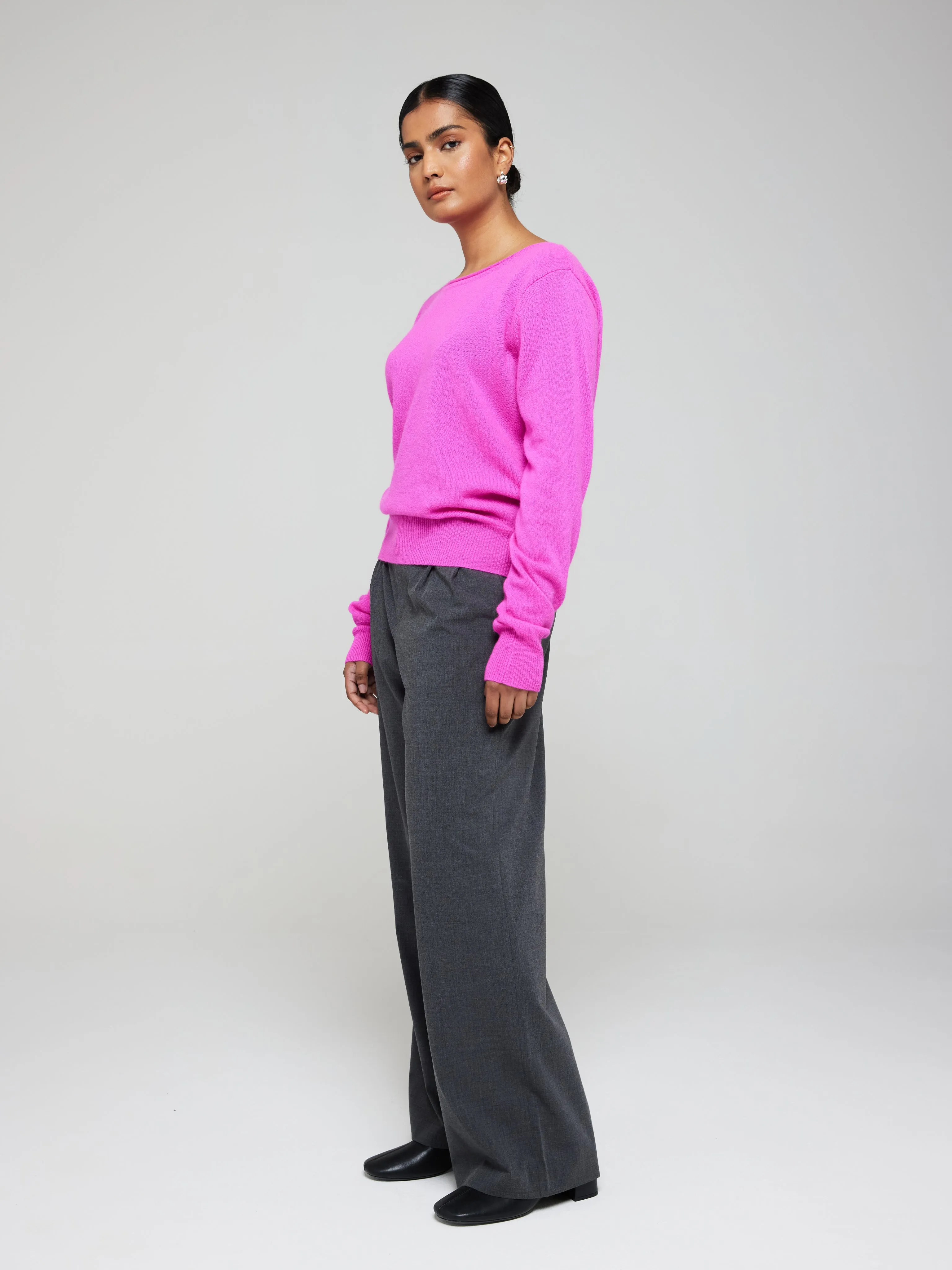 Beaulah Button Back Cashmere Crew Neck