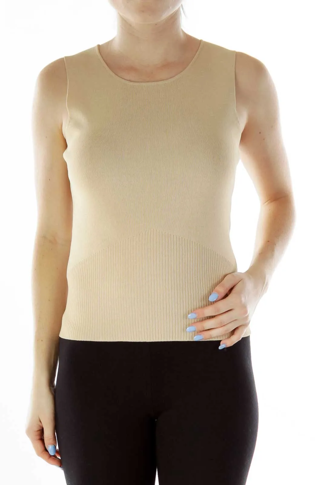 Beige Jersey-Knit Tank Top