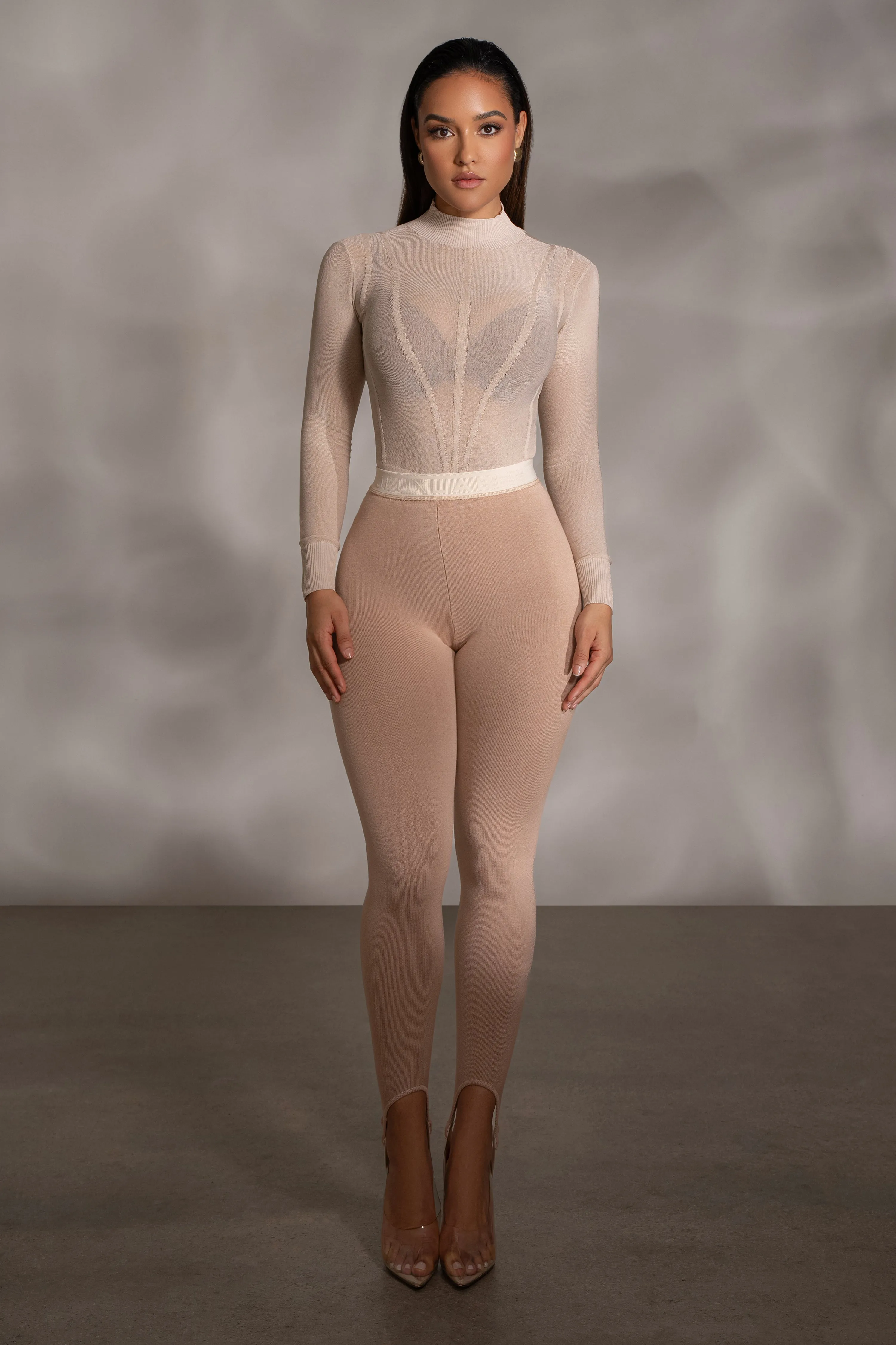 Beige Lori Sheer Knit Bodysuit