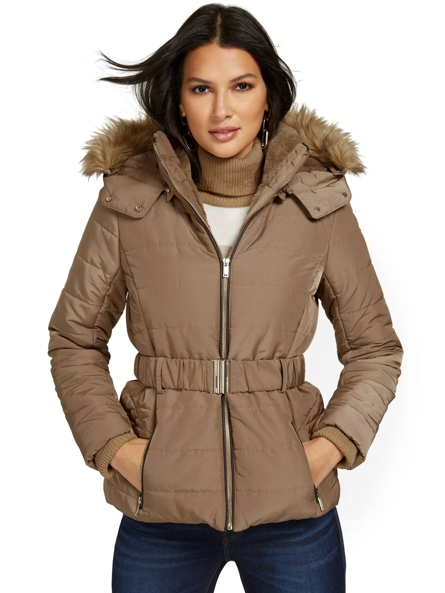 Belted & Hooded Puffer Jacket