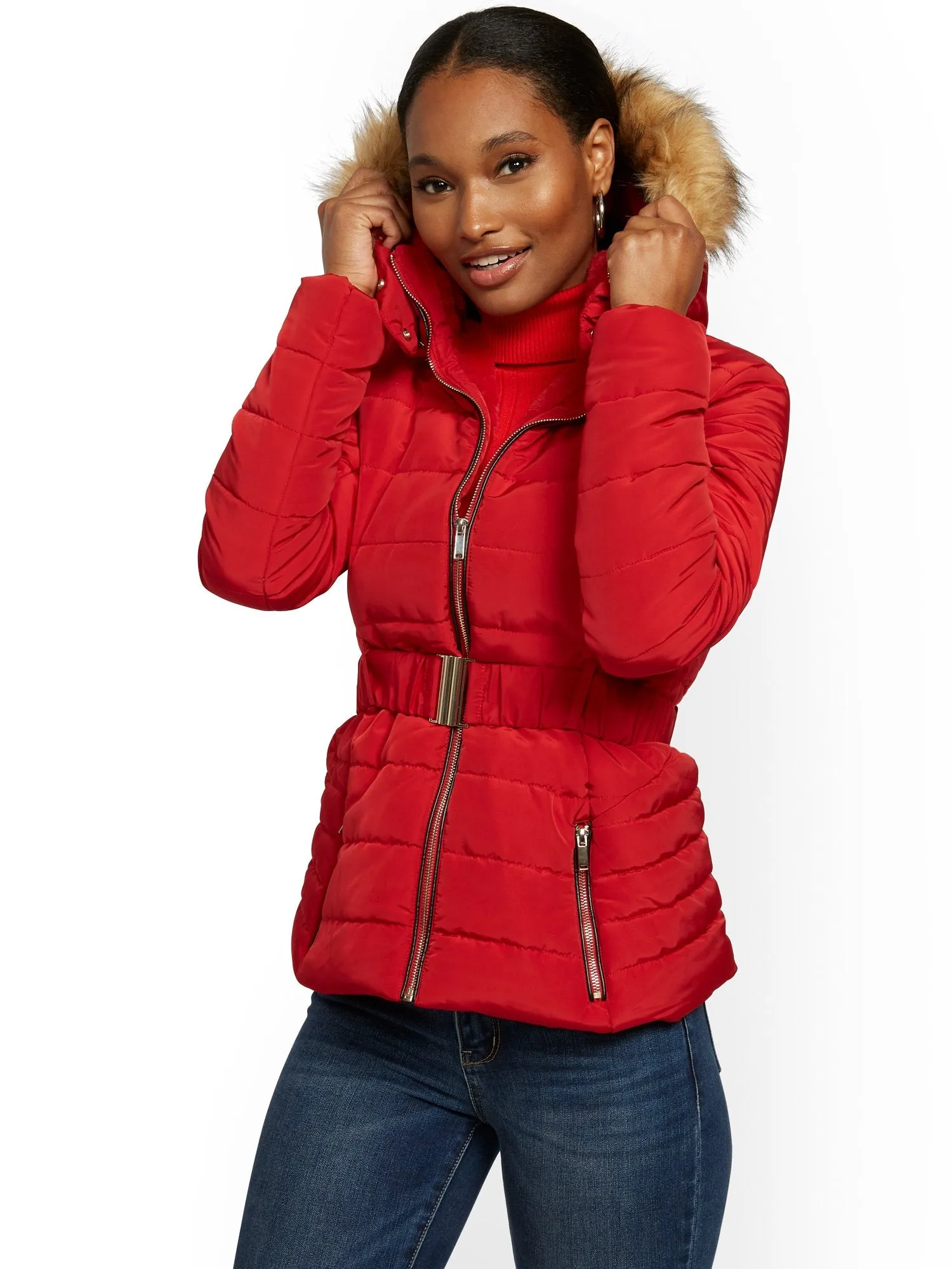 Belted & Hooded Puffer Jacket