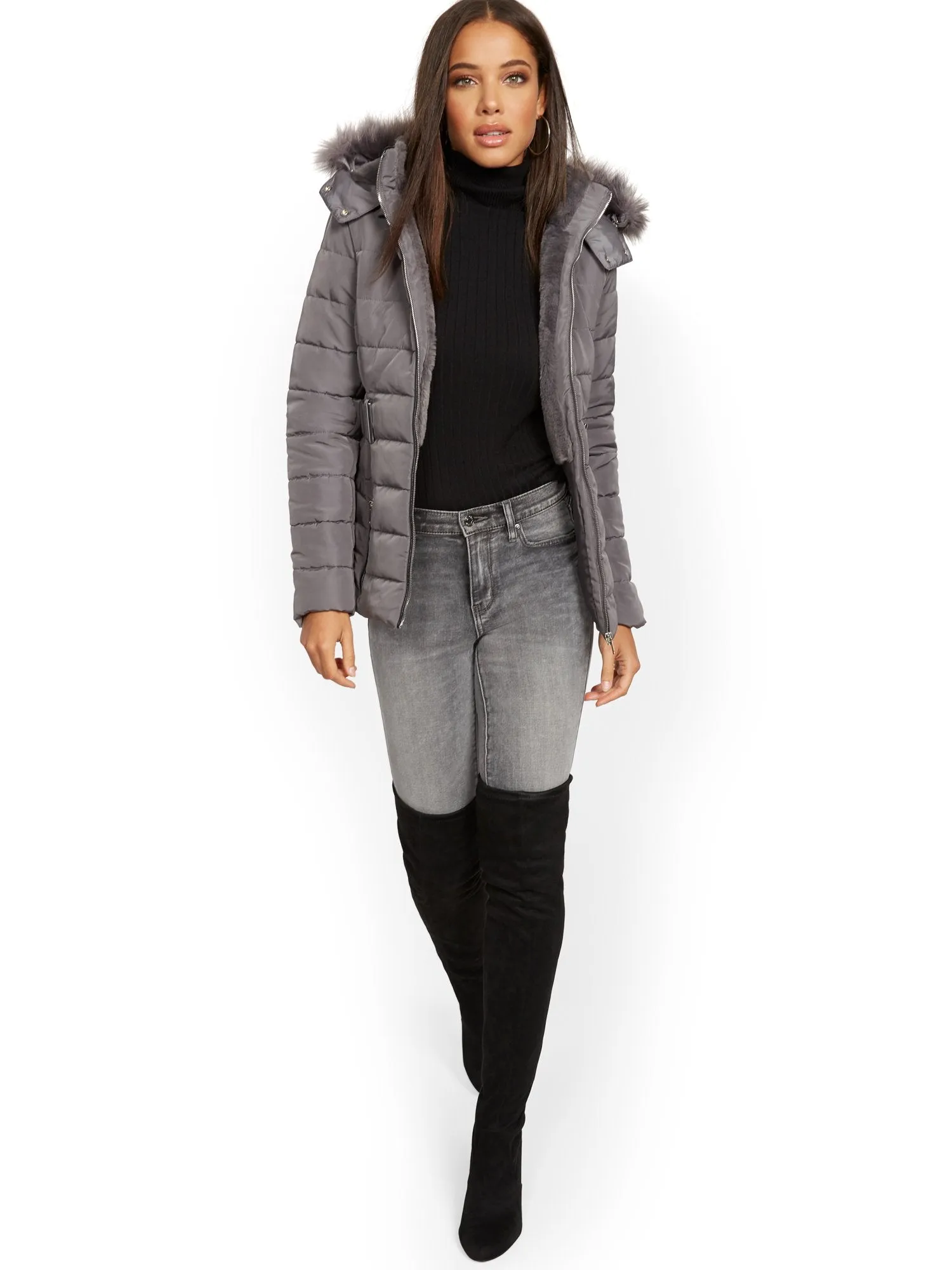 Belted & Hooded Puffer Jacket