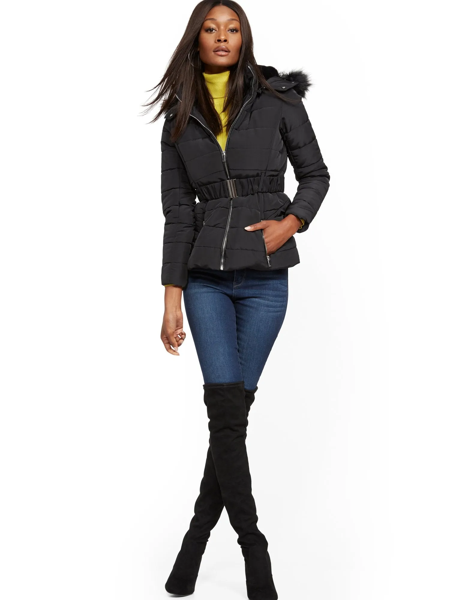 Belted & Hooded Puffer Jacket