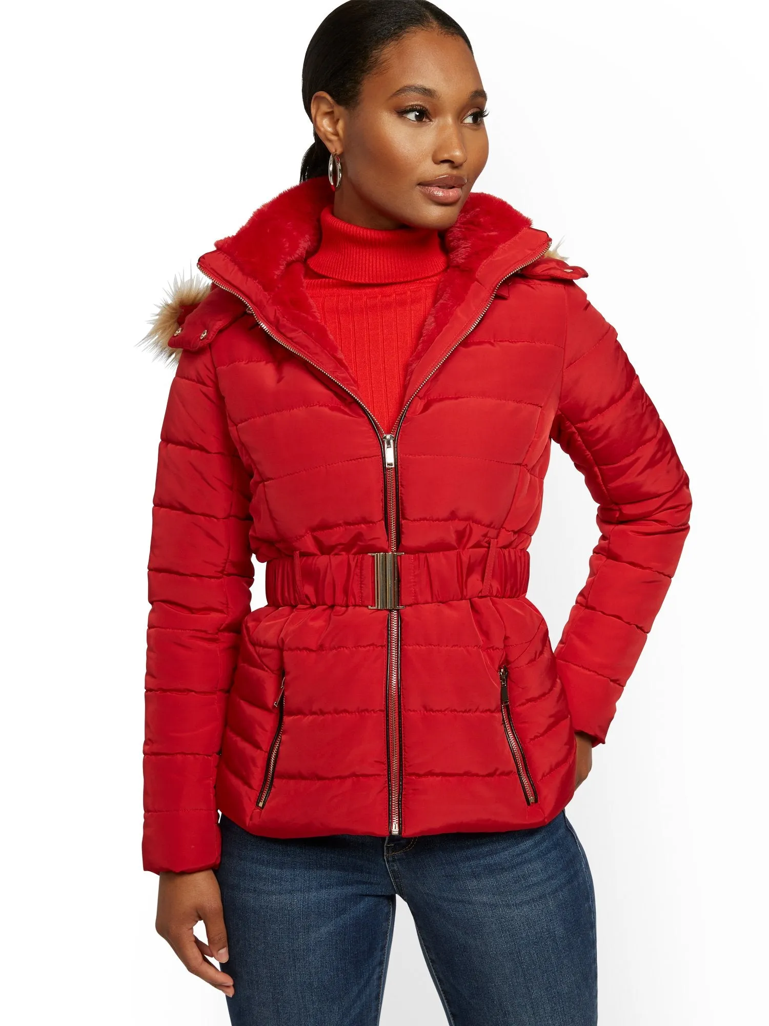 Belted & Hooded Puffer Jacket