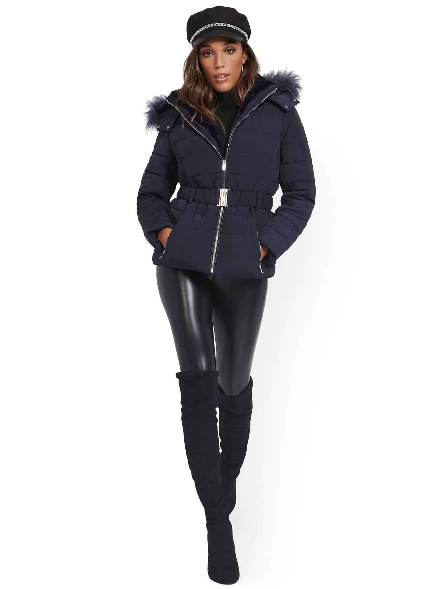 Belted & Hooded Puffer Jacket