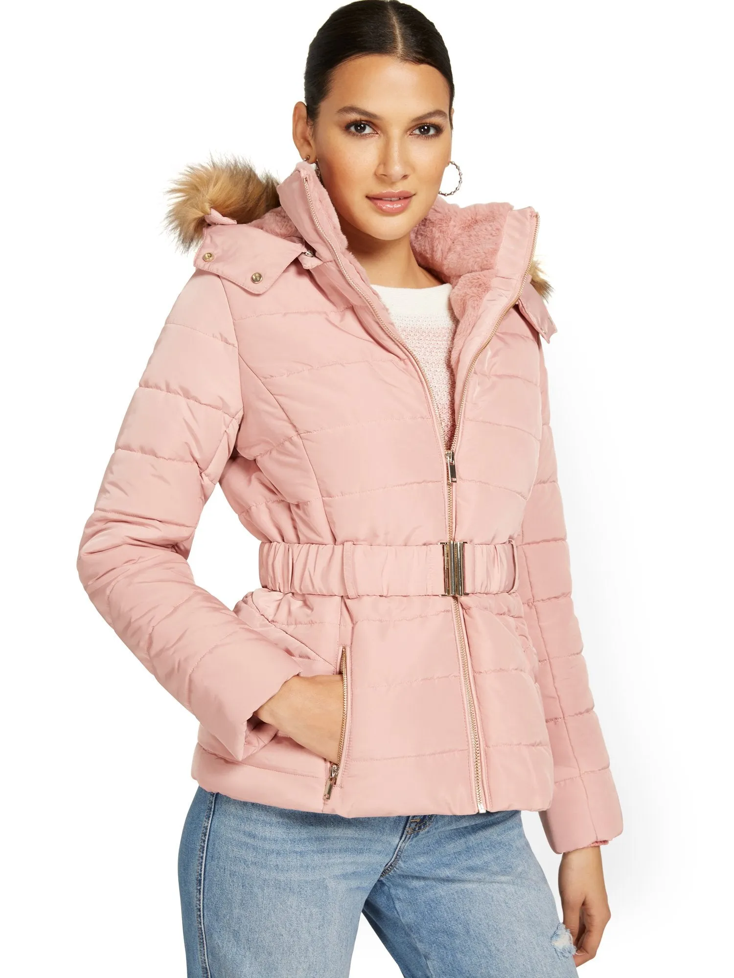 Belted & Hooded Puffer Jacket