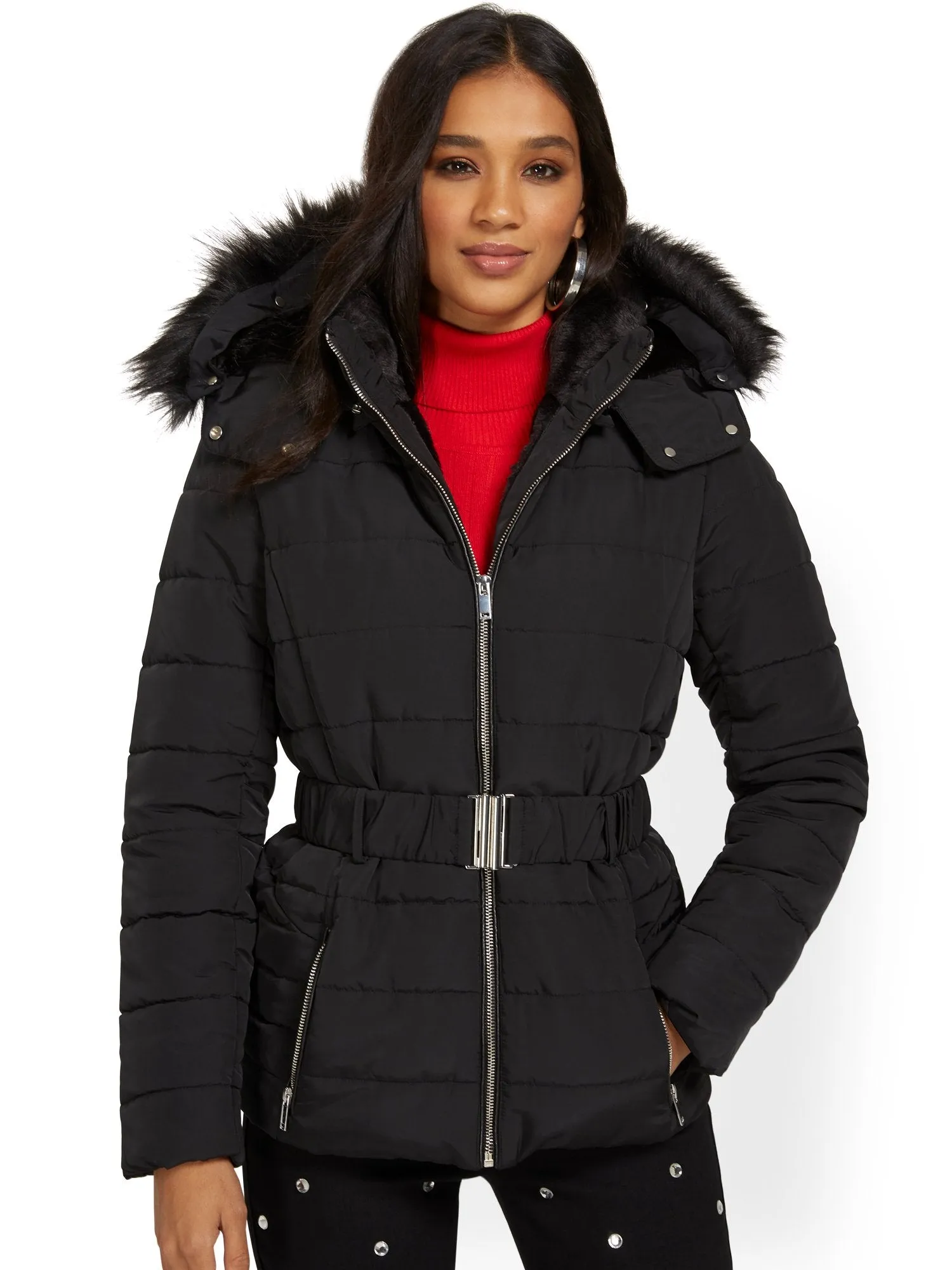 Belted & Hooded Puffer Jacket