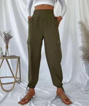 BerriesJam - High Waist Drawstring Hem Solid Cargo Pants