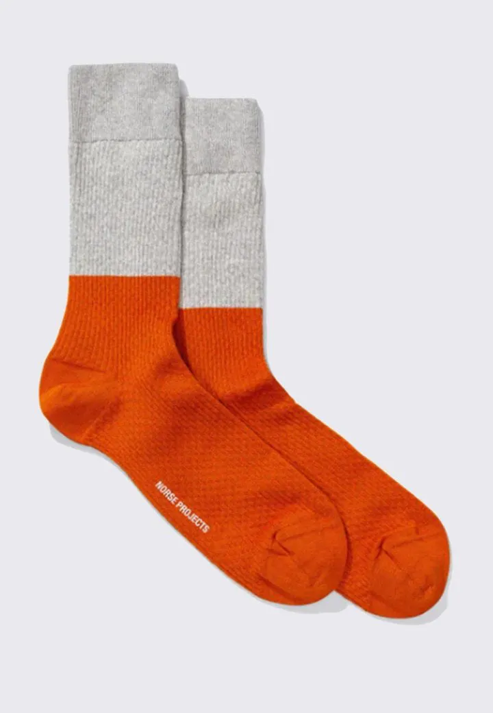 Bjarki Colour Block Texture Socks - light grey melange