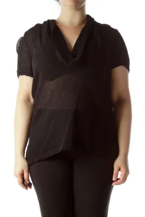 Black Cowl Neck Short Sleeve Knit Top