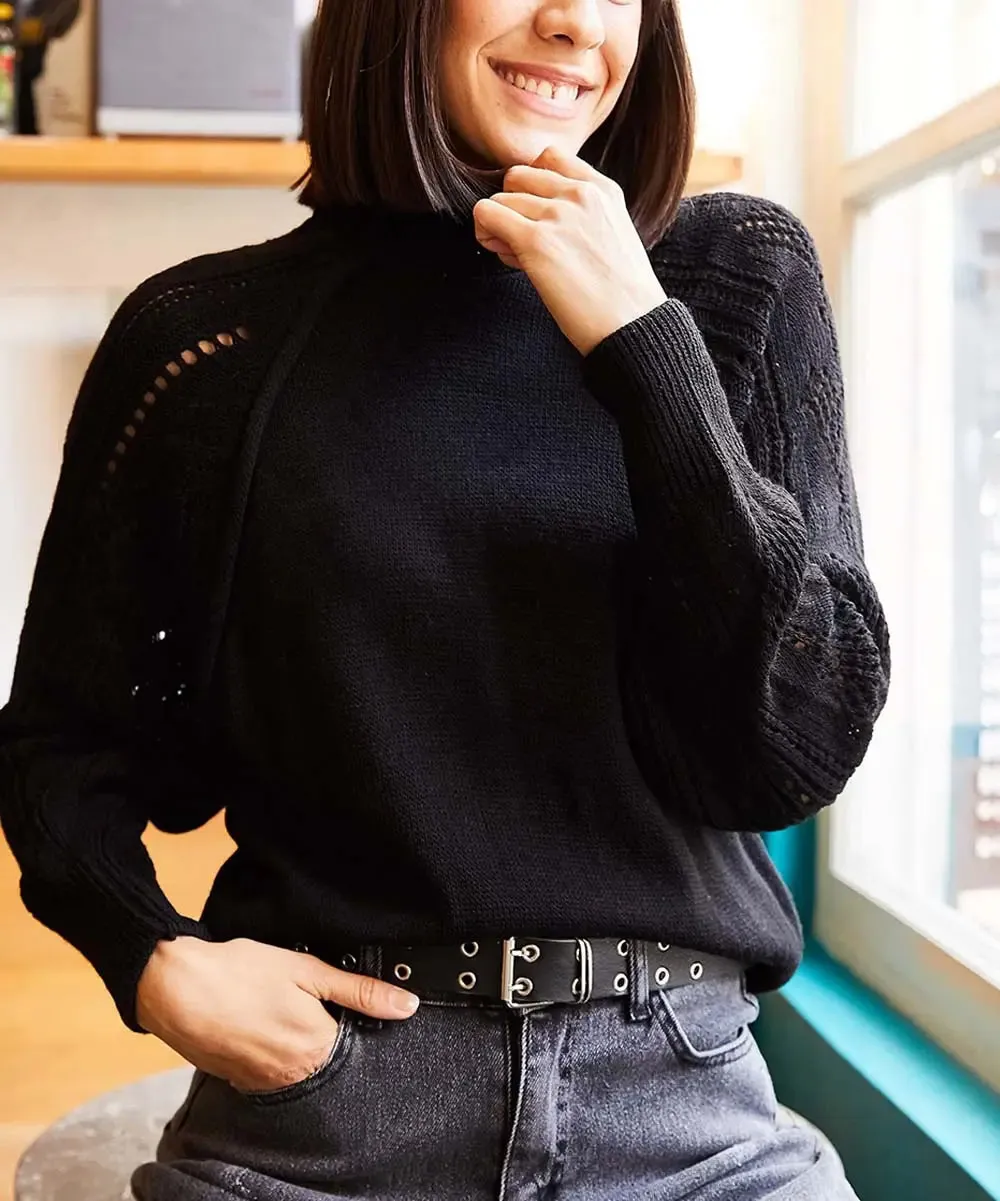 Black Cut-Out Mock-Neck Sweater