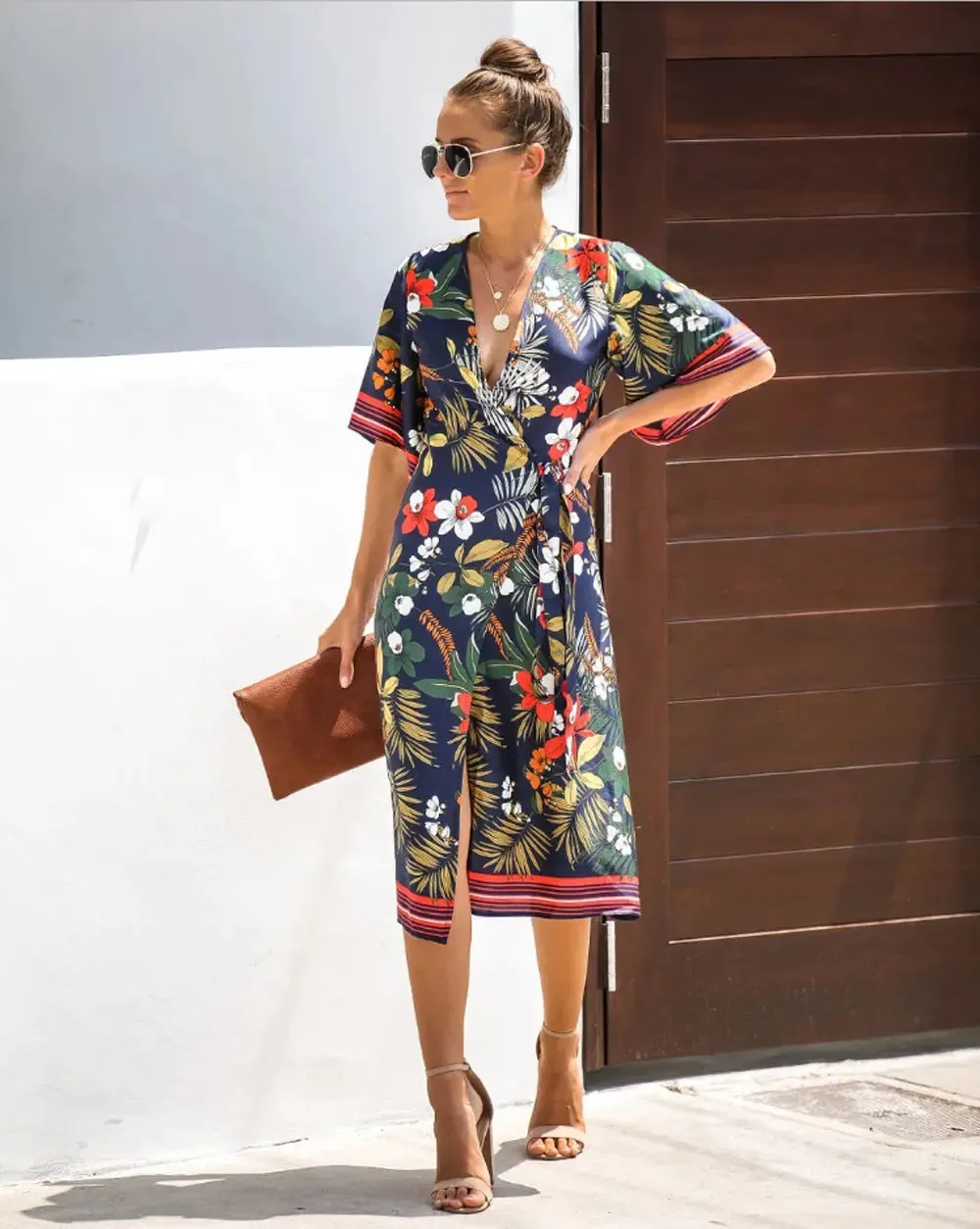 Black Floral Wrap Dress