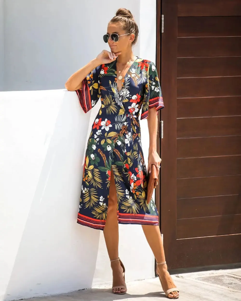 Black Floral Wrap Dress