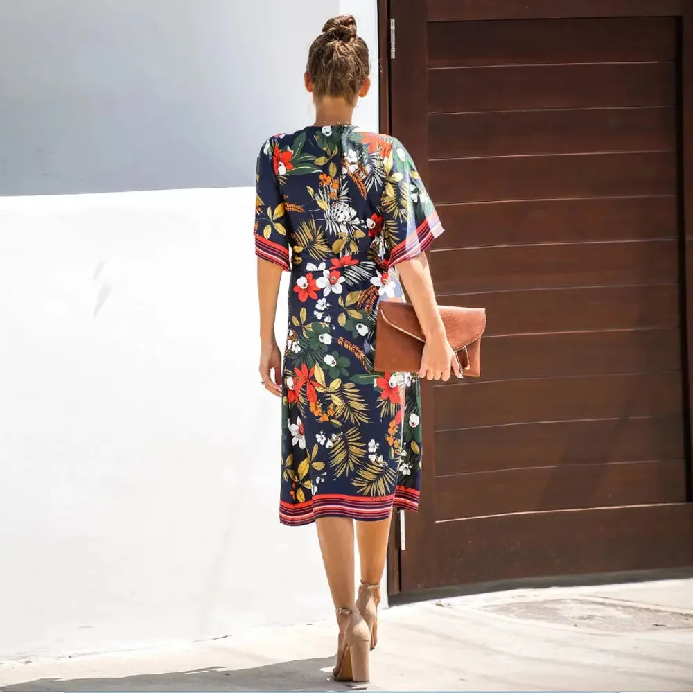 Black Floral Wrap Dress