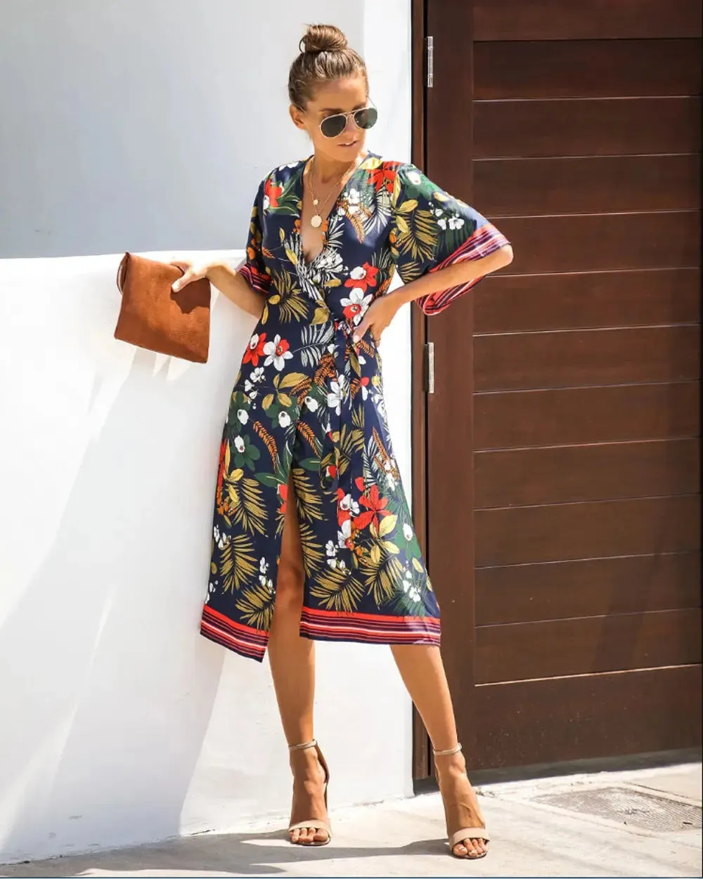 Black Floral Wrap Dress