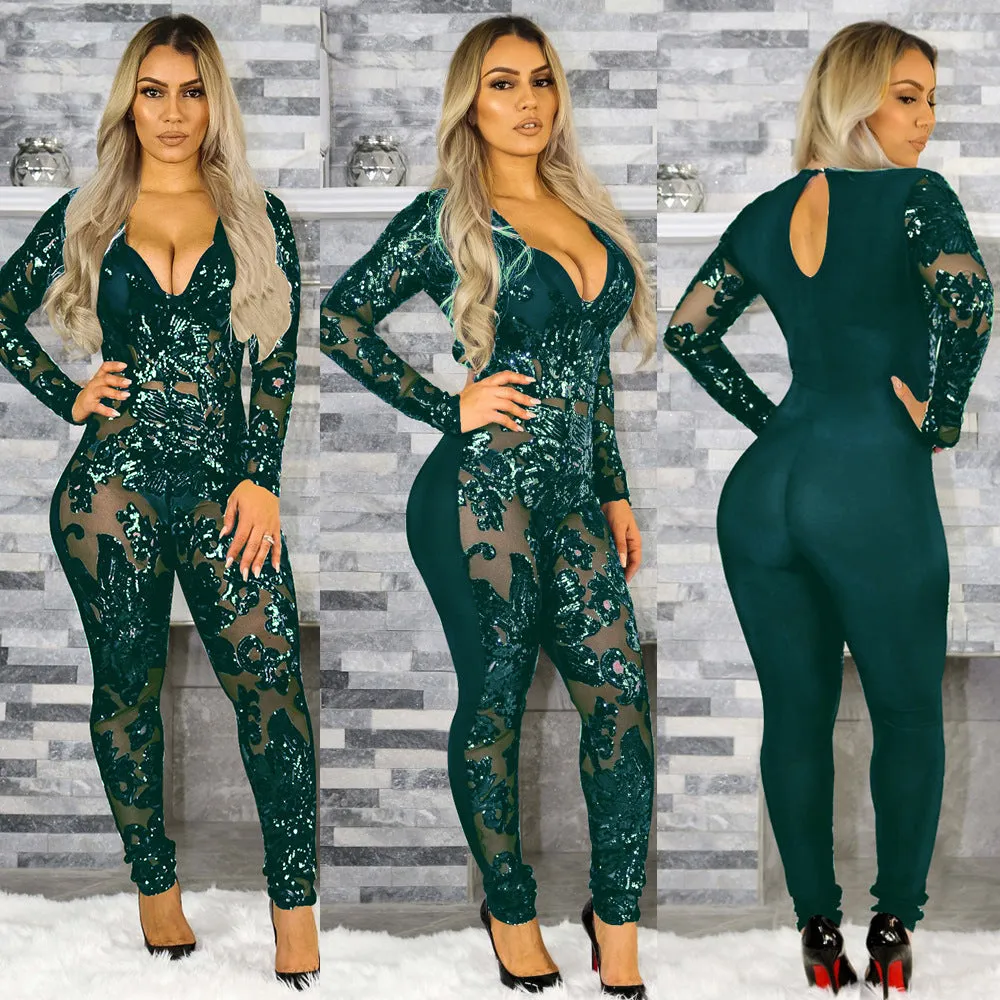 Black Lace Up Long Sleeve Scoop Long Slim Jumpsuit