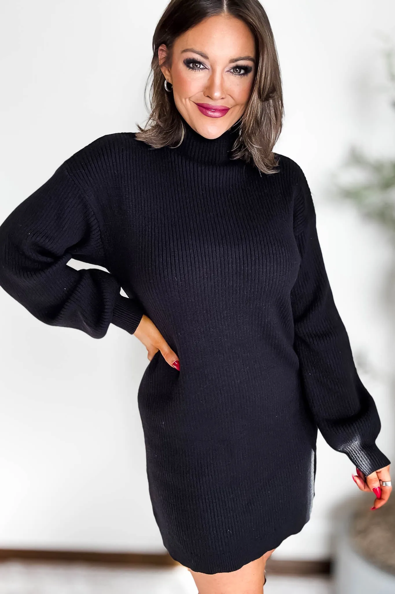 Black Long Sleeve Sweater Dress