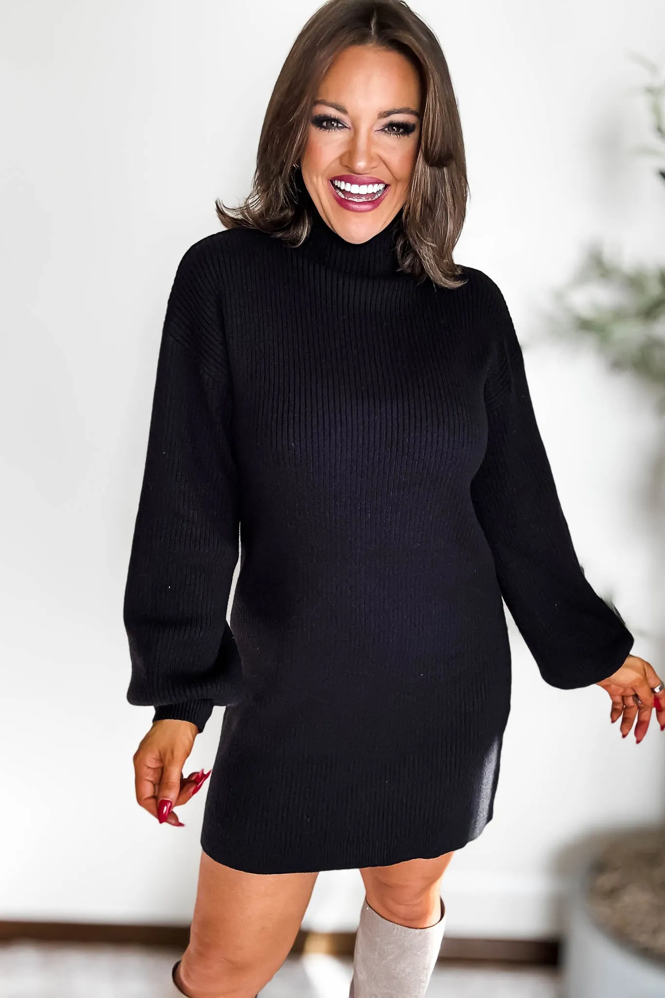 Black Long Sleeve Sweater Dress