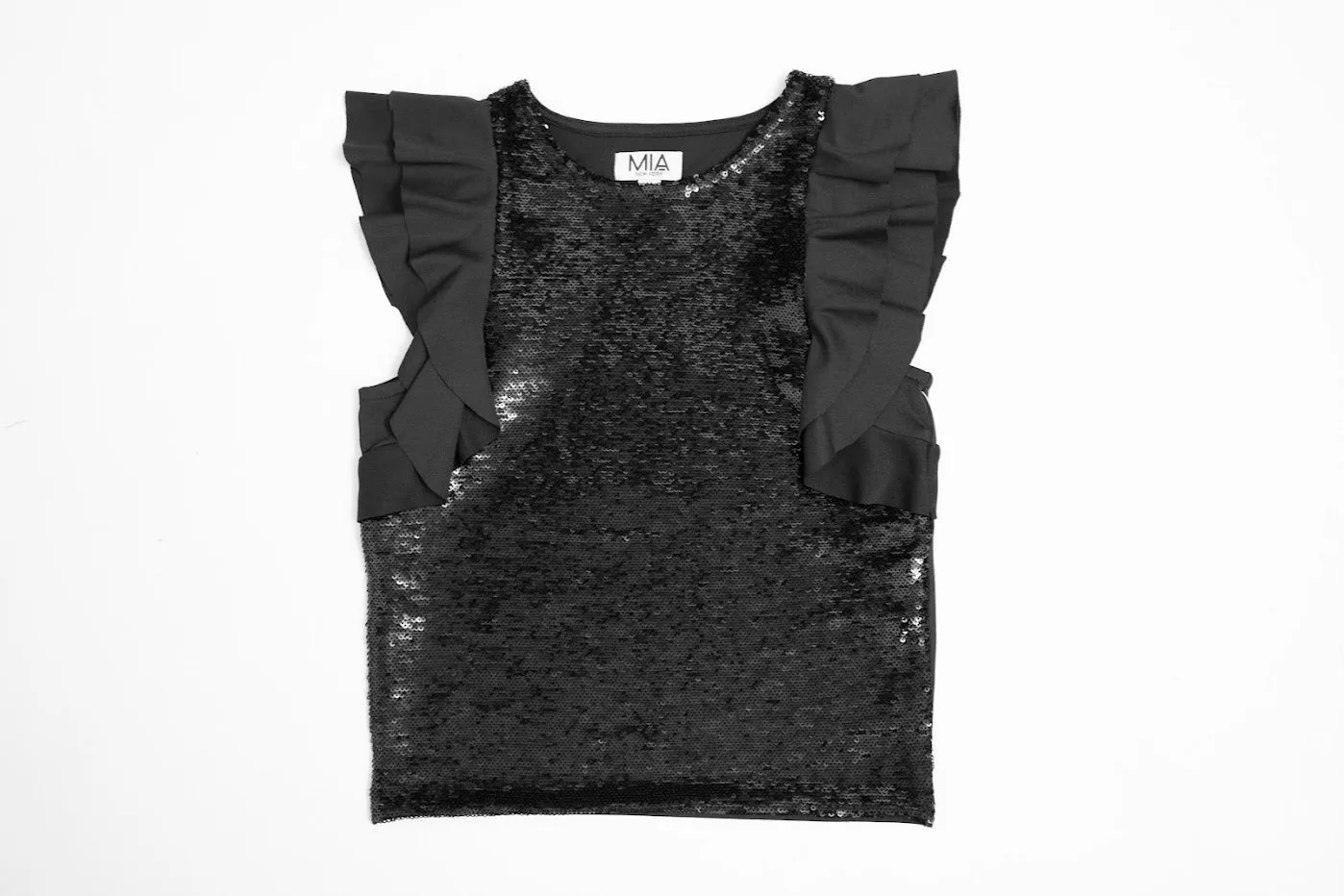 Black Sequin Flutter Top