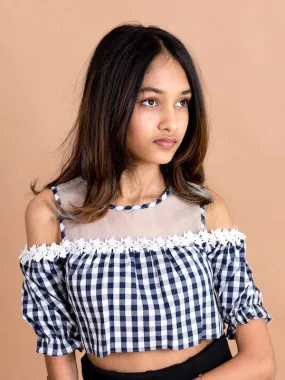 Blue Checked Sheer Crop Top