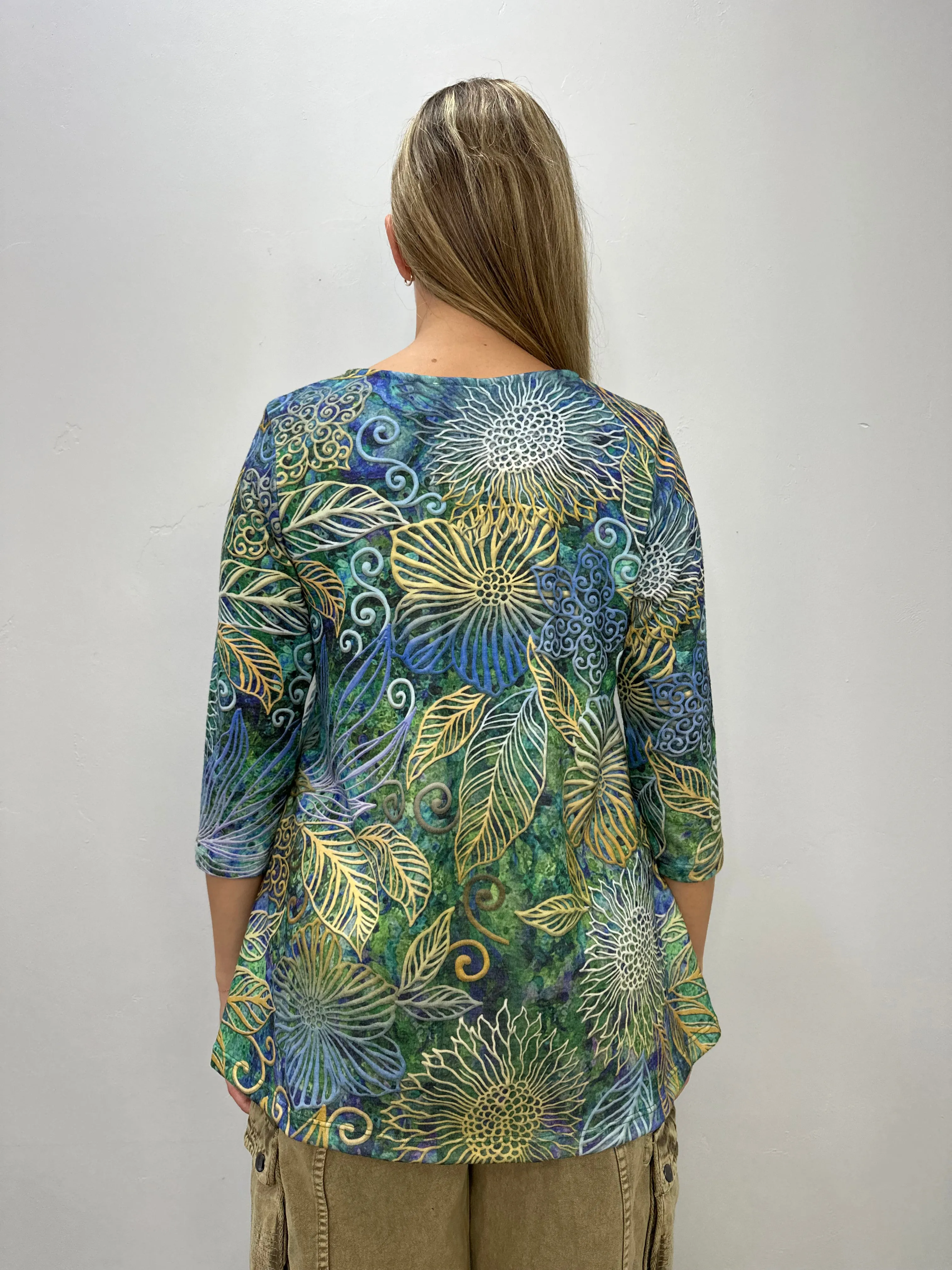 Blue Underwater Hacci Bushed 3/4 Sleeve Knit Tunic