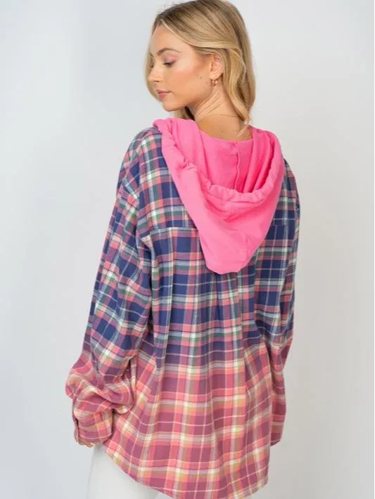 Blueberry Long Sleeve Plaid Hoodie