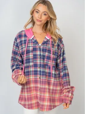 Blueberry Long Sleeve Plaid Hoodie