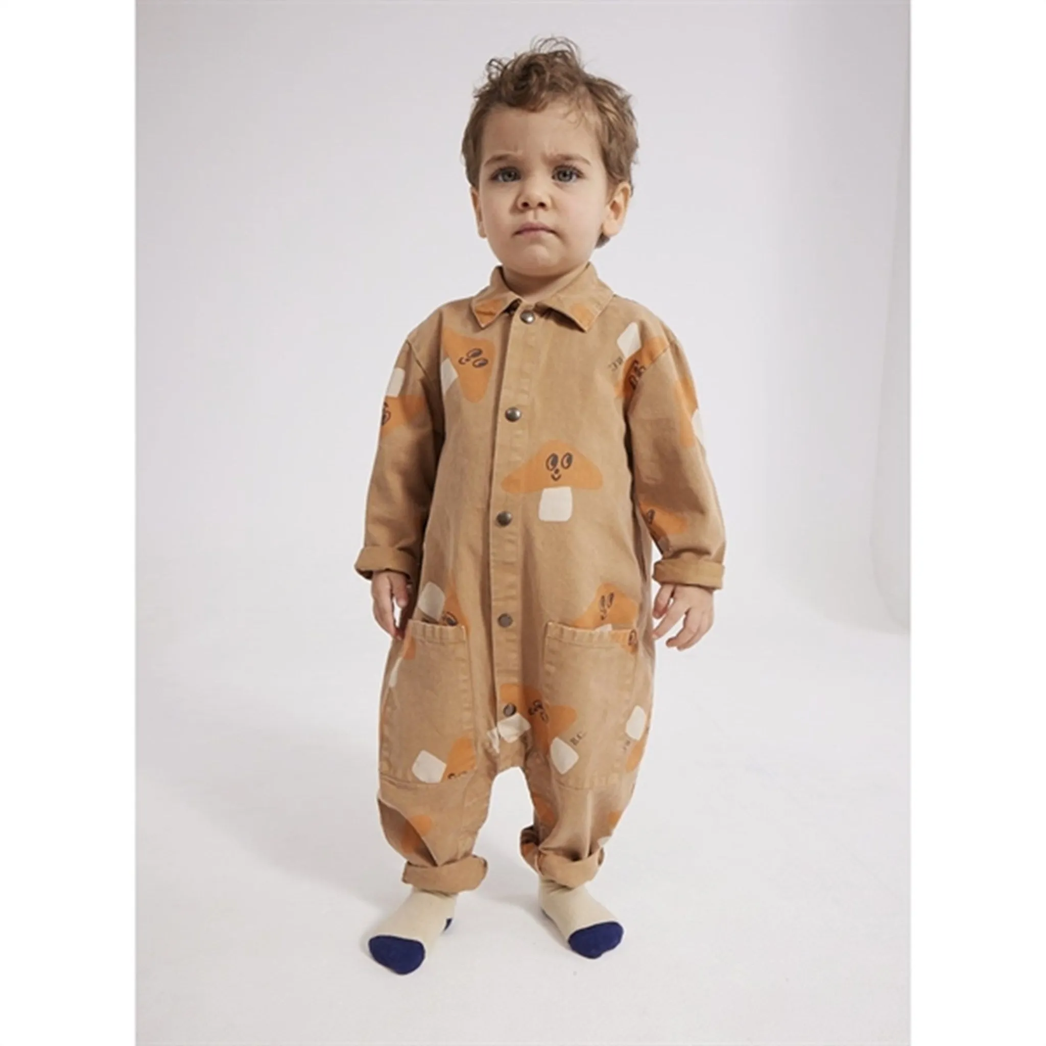 Bobo Choses Brown Mr. Mushroom Woven Overall AOP