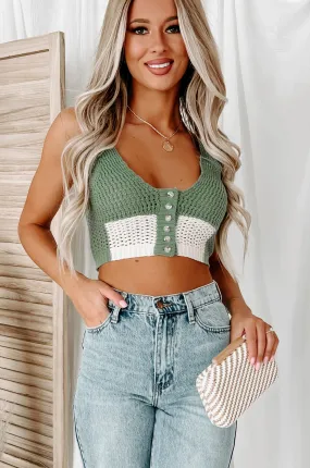 Boho Beauty Colorblock Crochet Crop Top (Sage/Ivory)